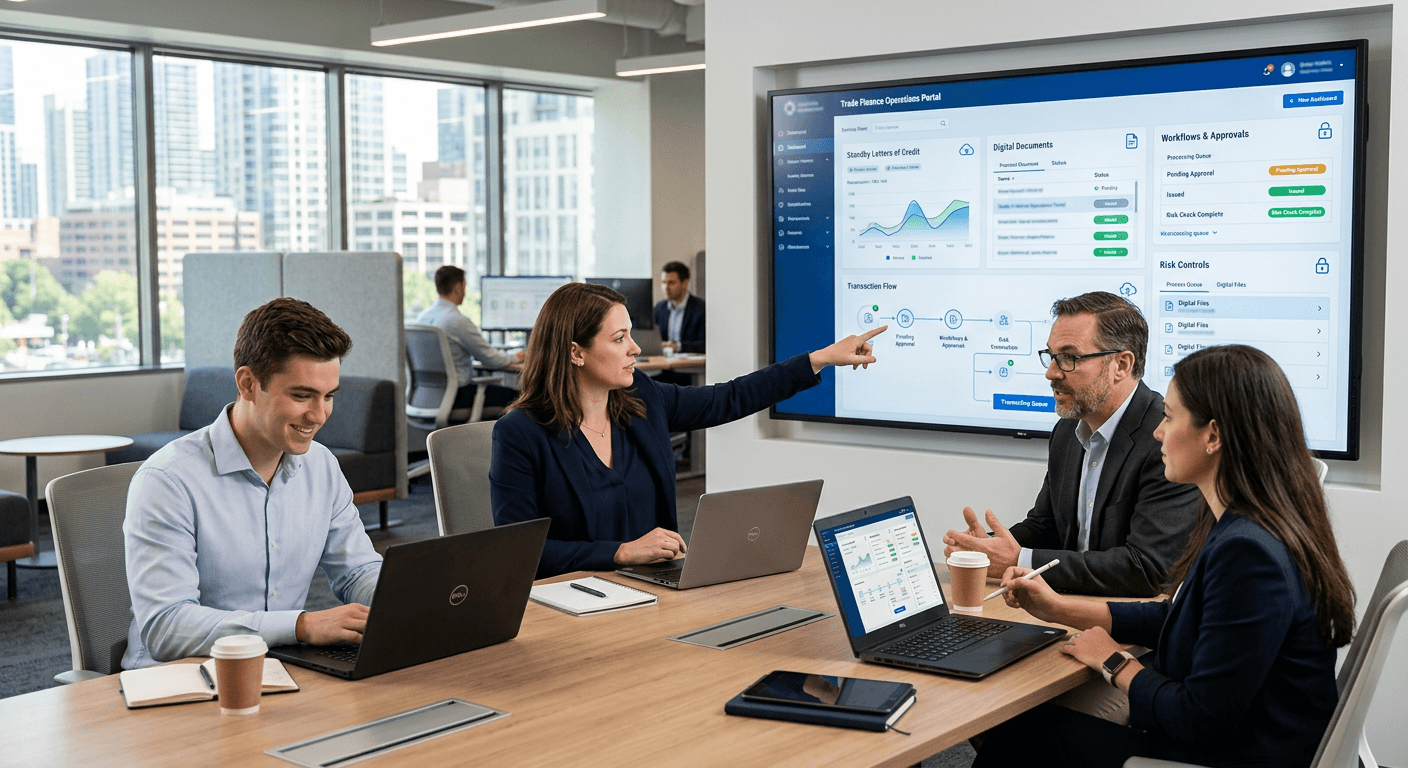 A trade-finance team using a cloud platform to process standby letters of credit