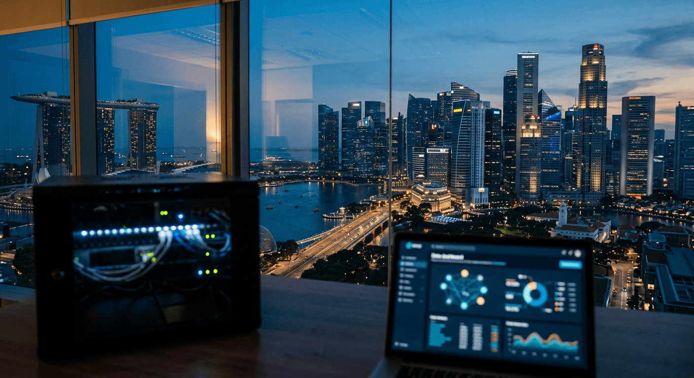 The Singapore financial district skyline at dusk
