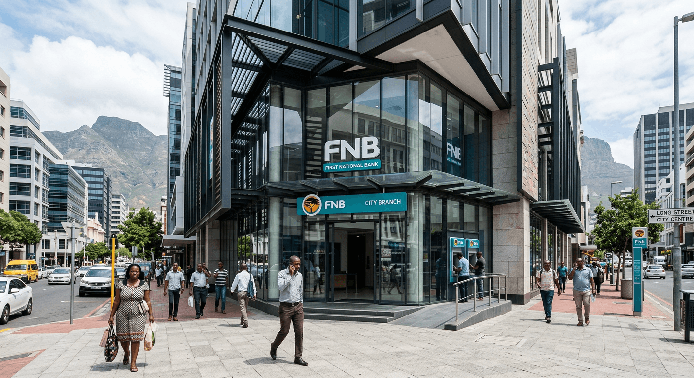 A modern bank branch exterior in a South African city