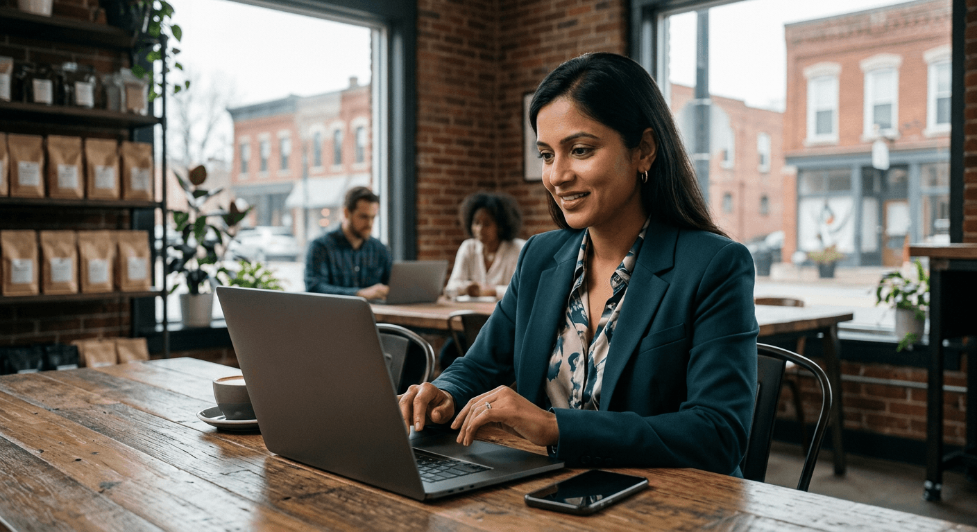 A small business owner using an AI-powered banking and operations platform