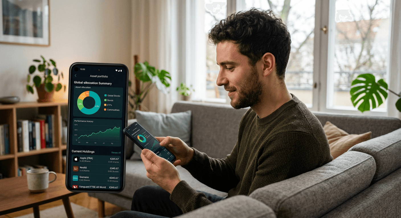 A European retail investor using a mobile app for fractional stock investing