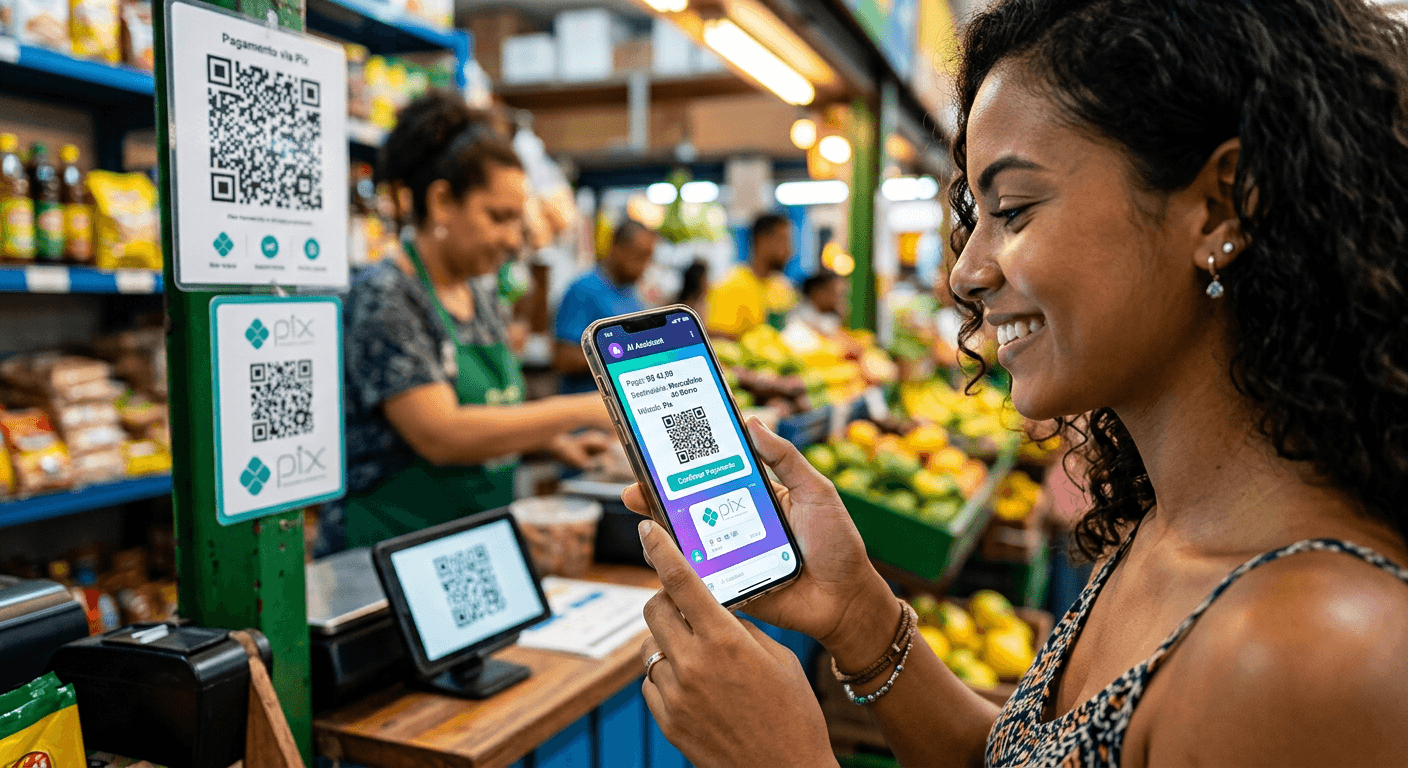A Brazilian shopper making a Pix payment inside an AI chat interface