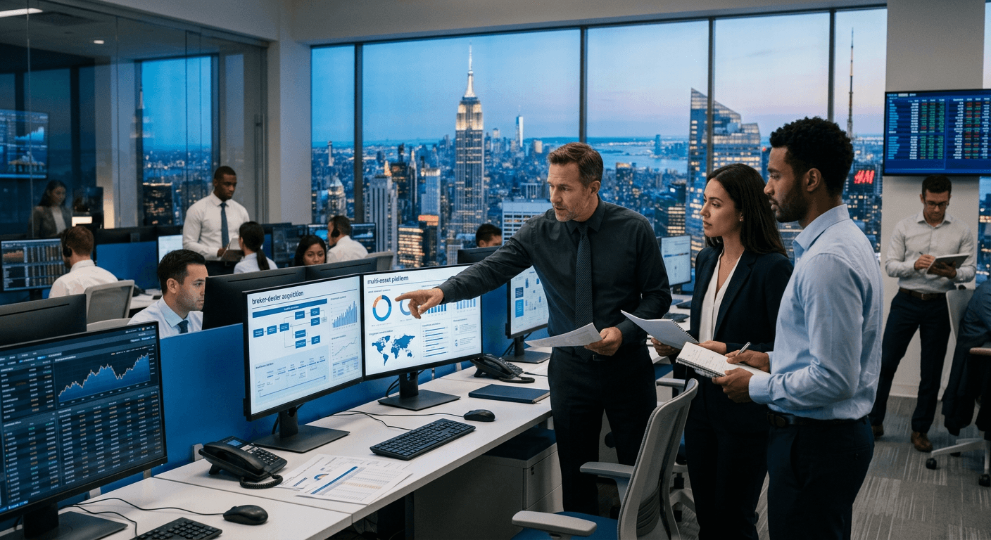 A brokerage operations team reviewing a U.S. broker-dealer acquisition and multi-asset platform